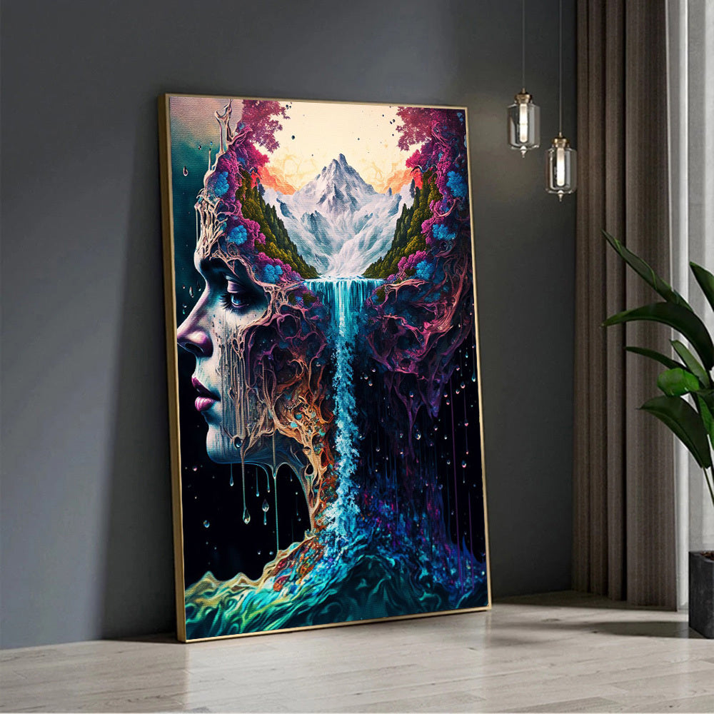 Canvas Painting Wall Art Abstract Woman Head And Water Poster