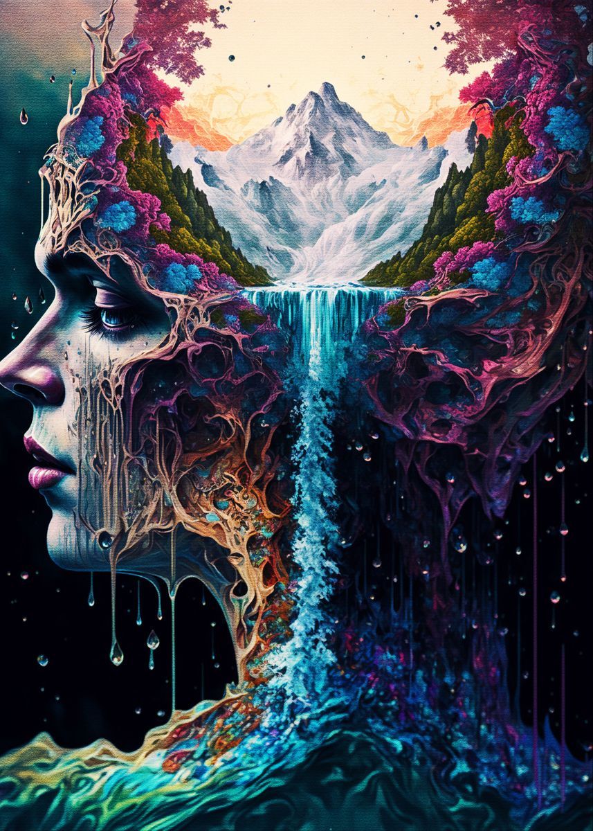 Canvas Painting Wall Art Abstract Woman Head And Water Poster