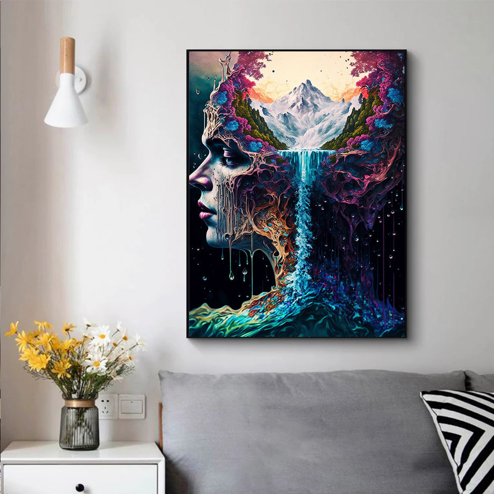 Canvas Painting Wall Art Abstract Woman Head And Water Poster
