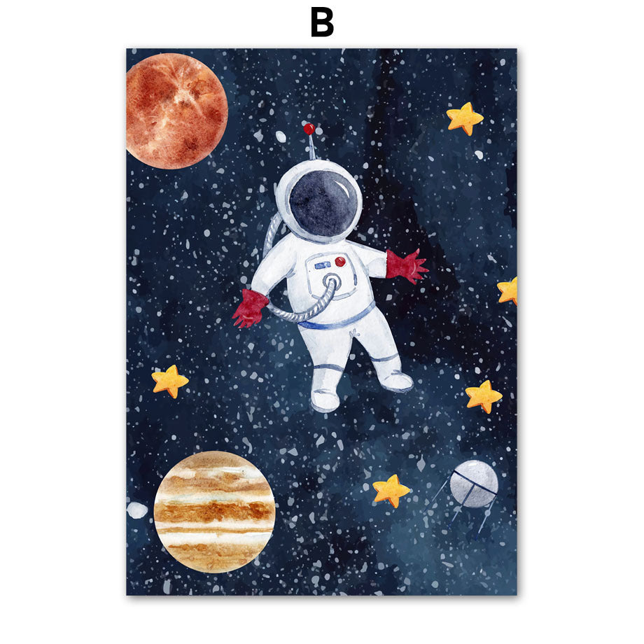 Astronaut Wall Art – Frameless Oil Canvas Painting with Spray Design