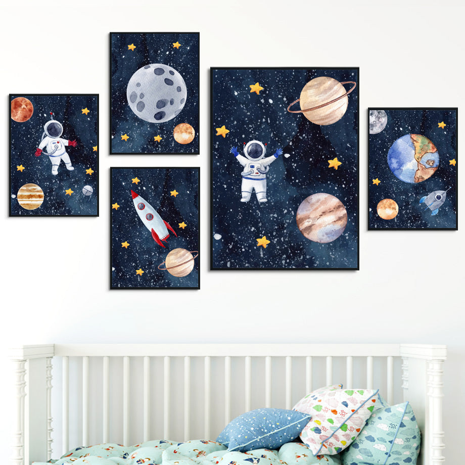 Astronaut Wall Art – Frameless Oil Canvas Painting with Spray Design