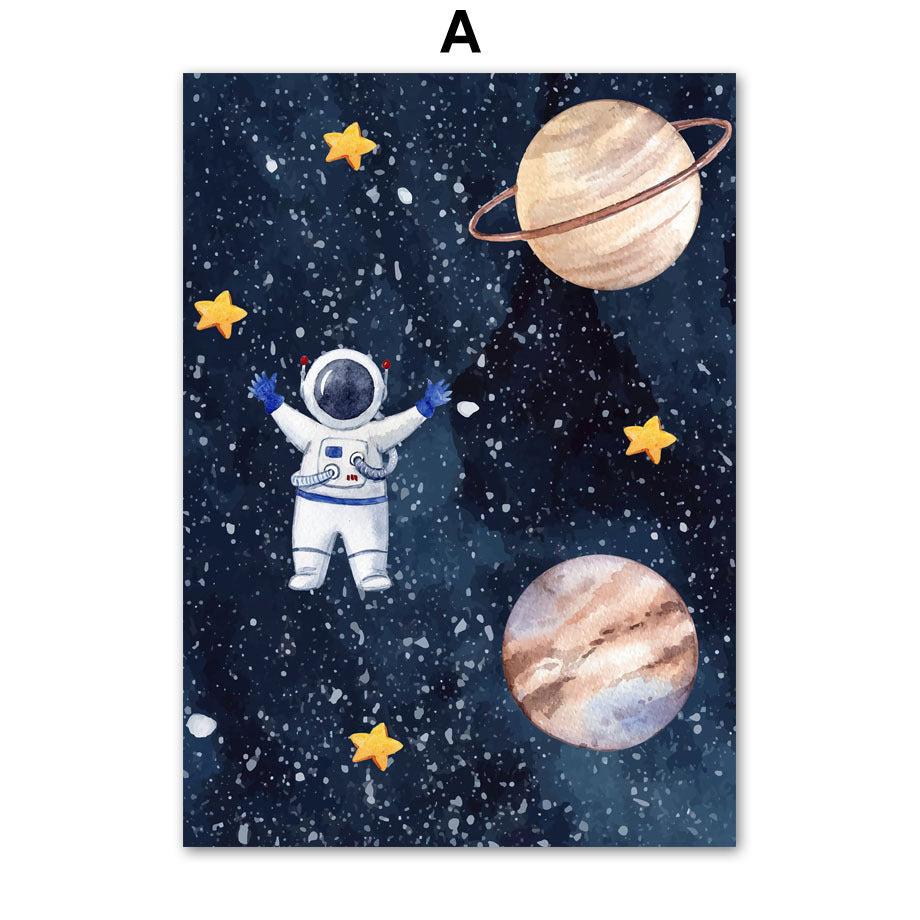 Astronaut Wall Art – Frameless Oil Canvas Painting with Spray Design