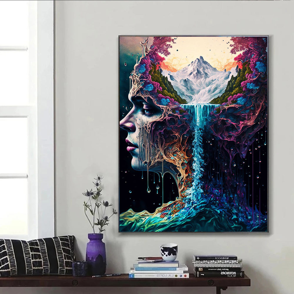 Canvas Painting Wall Art Abstract Woman Head And Water Poster