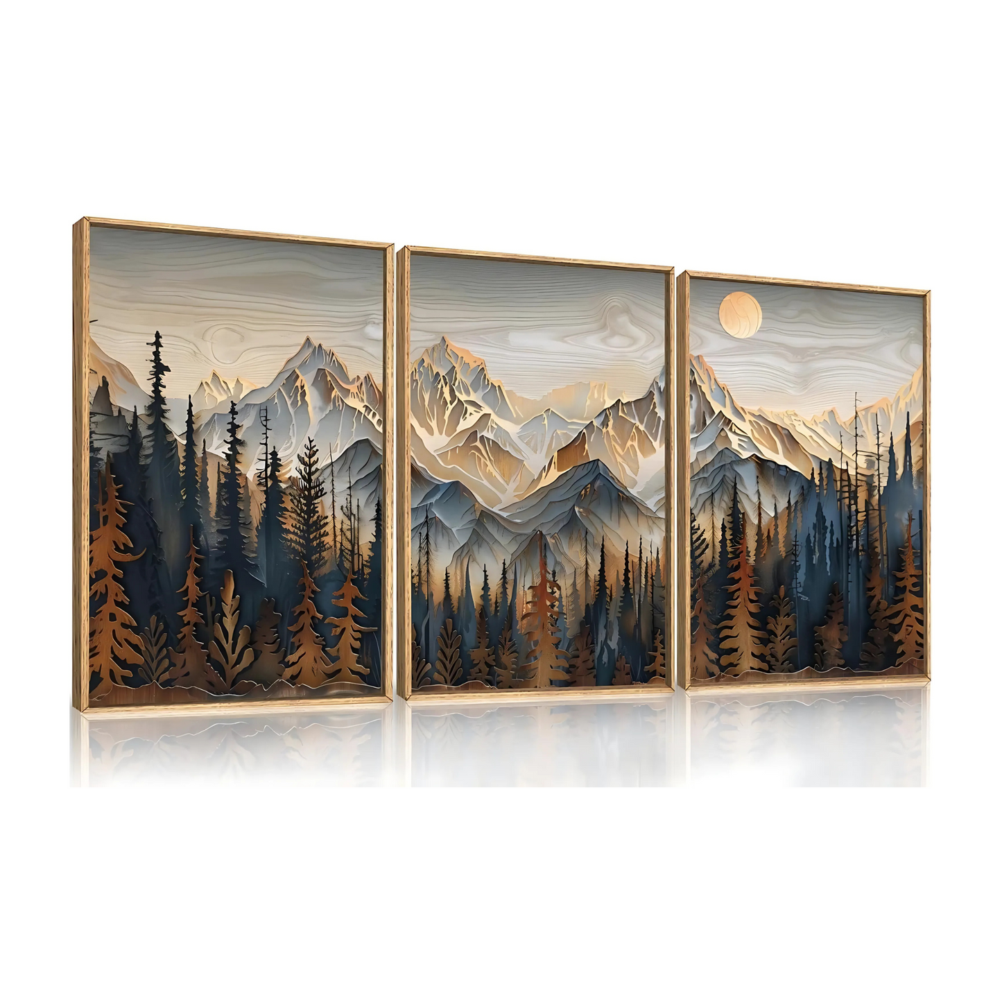 Mountain Frameted Canvas Wall Art Set Natural Sun Landscape Art Print