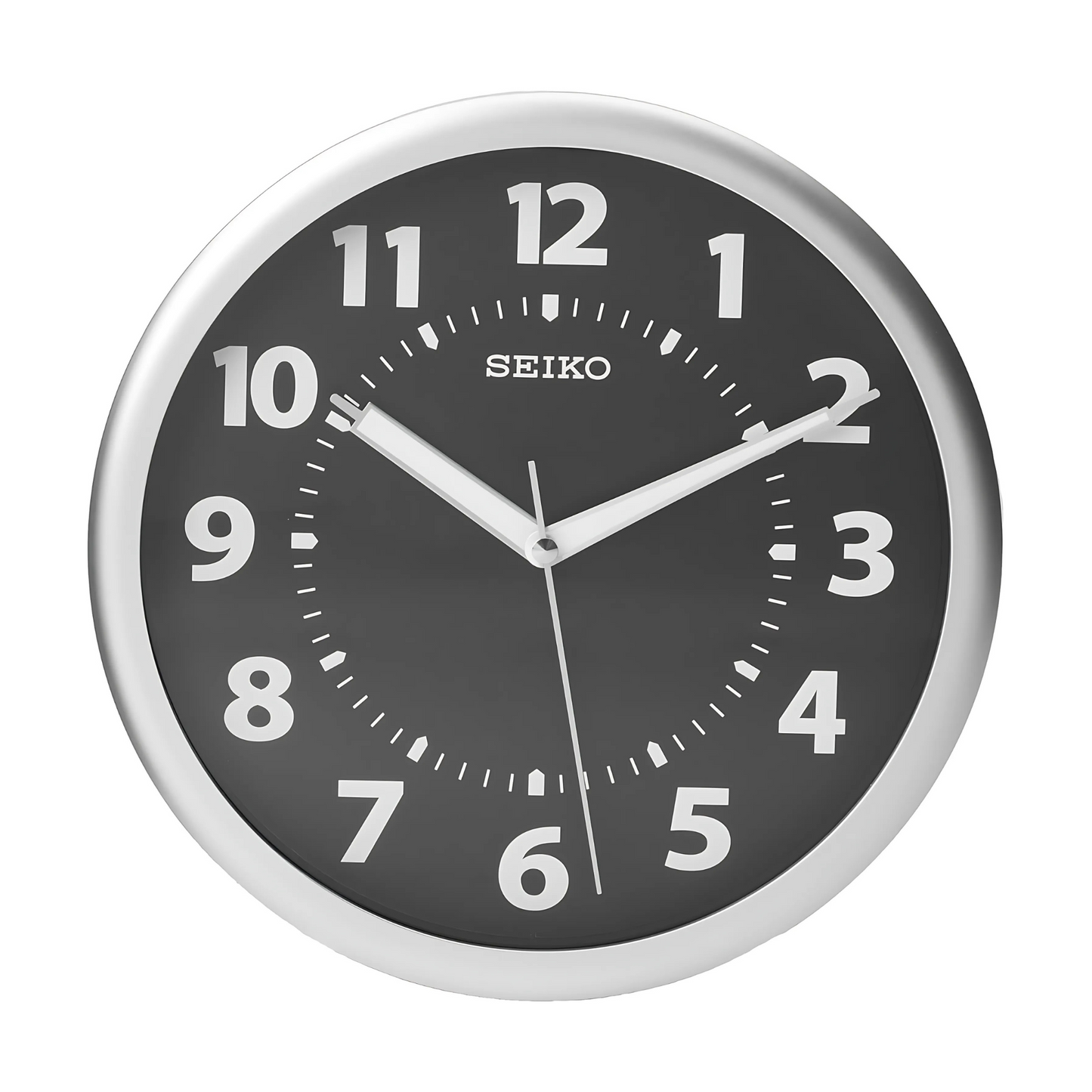 Seiko Wall Clock Silver Tone Metallic Case Illuminated