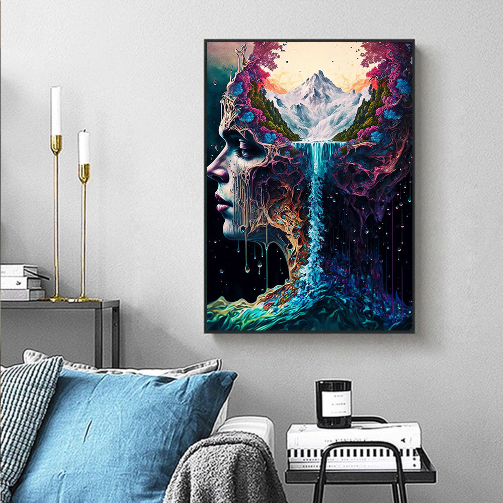Canvas Painting Wall Art Abstract Woman Head And Water Poster