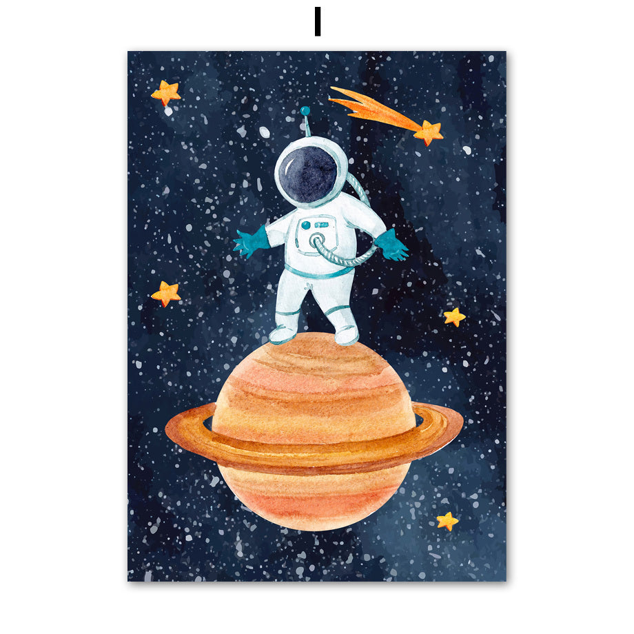Astronaut Wall Art – Frameless Oil Canvas Painting with Spray Design