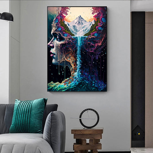 Canvas Painting Wall Art Abstract Woman Head And Water Poster