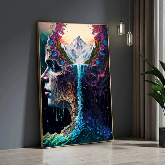 Canvas Painting Wall Art Abstract Woman Head And Water Poster