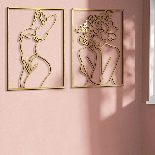 Gold Metal Wall Art – Abstract Body Line Sculpture