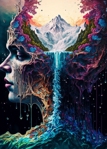Canvas Painting Wall Art Abstract Woman Head And Water Poster