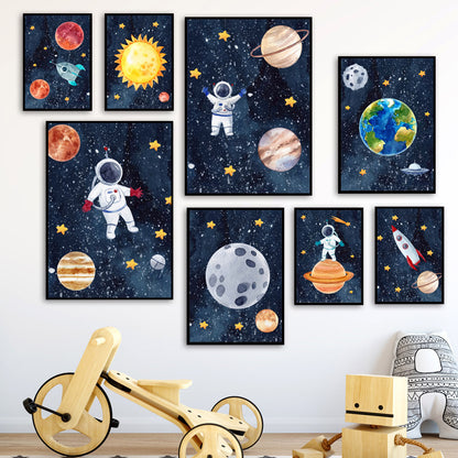 Astronaut Wall Art – Frameless Oil Canvas Painting with Spray Design