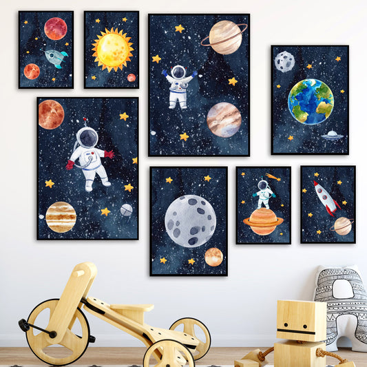 Astronaut Wall Art – Frameless Oil Canvas Painting with Spray Design
