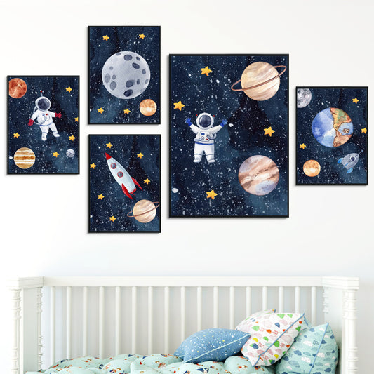 Astronaut Wall Art – Frameless Oil Canvas Painting with Spray Design