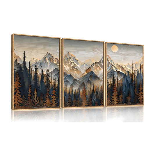 Mountain Frameted Canvas Wall Art Set Natural Sun Landscape Art Print
