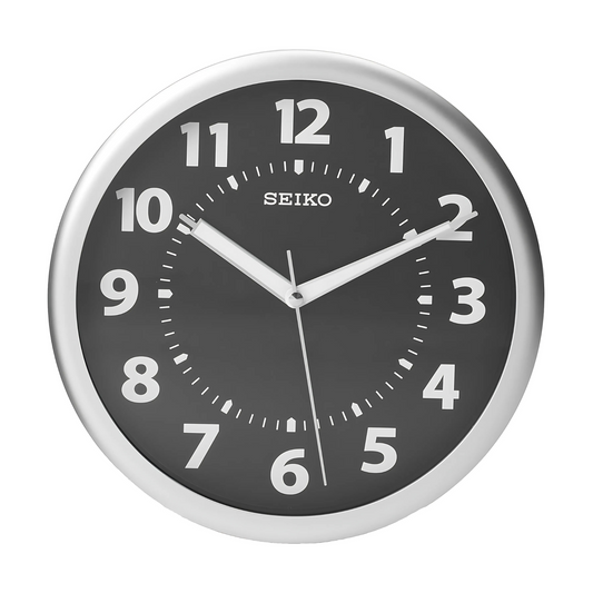 Seiko Wall Clock Silver Tone Metallic Case Illuminated