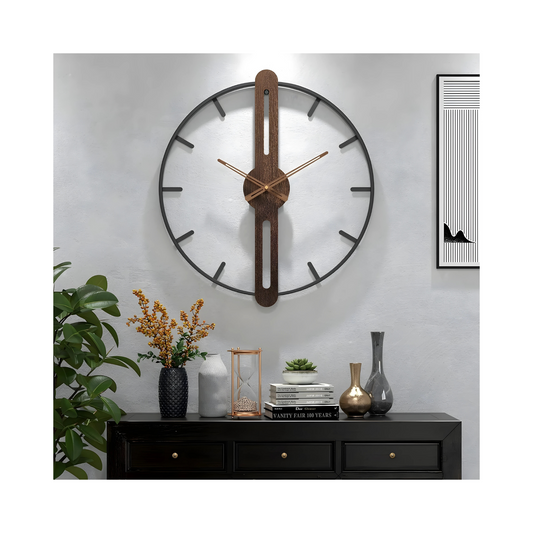 Modern Walnut Dial Wall Clock Wolf Large Wall Clock Decoration Metal Frames