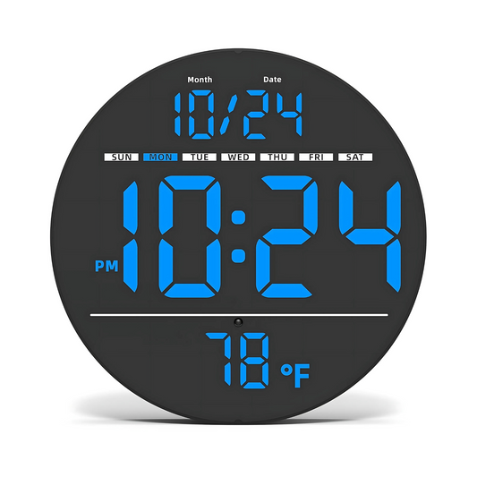 Blue LED LED Display Date Temperature Digital Wall Clock With Auto Brightness