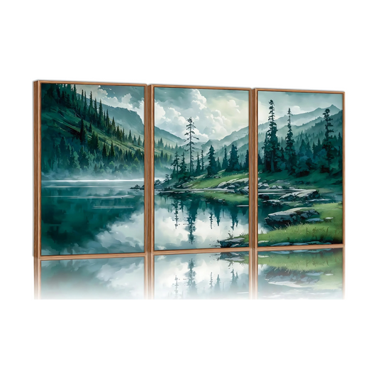 Large Nature Forest Wall Art Set Green Pine Tree Artwork For The Living Room