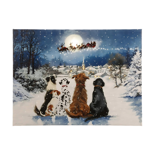 Dogs Watching Santa Lighted Canvas Painting Picture Wall Art