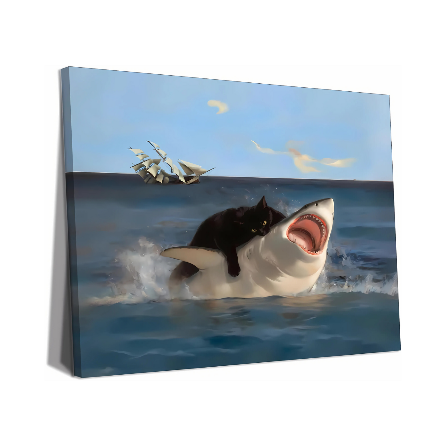 Black Cat Wall Art Funny Cattle Cats and Shark Pictures Canvas Print