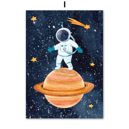 Astronaut Wall Art – Frameless Oil Canvas Painting with Spray Design